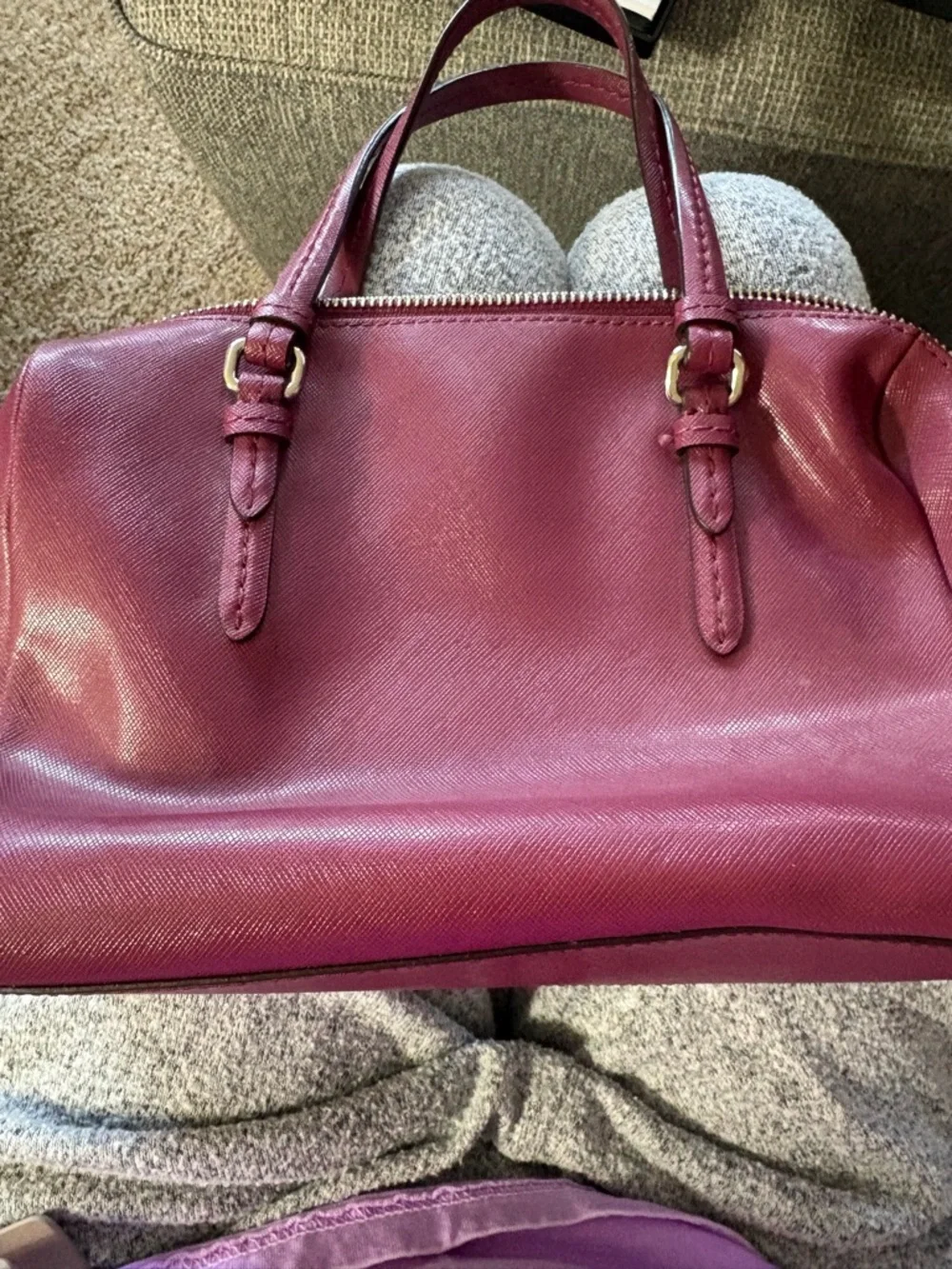 Coach Wine Leather Satchel with Top Handles - Picture 5 of 7